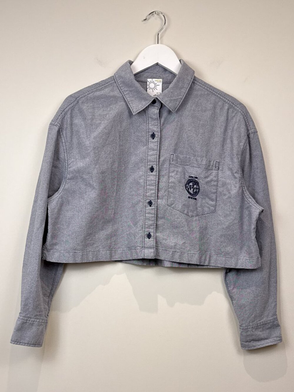 OFFLINE by Aerie Grey Oxford Cotton Cropped Button Down Shirt Top Size XS